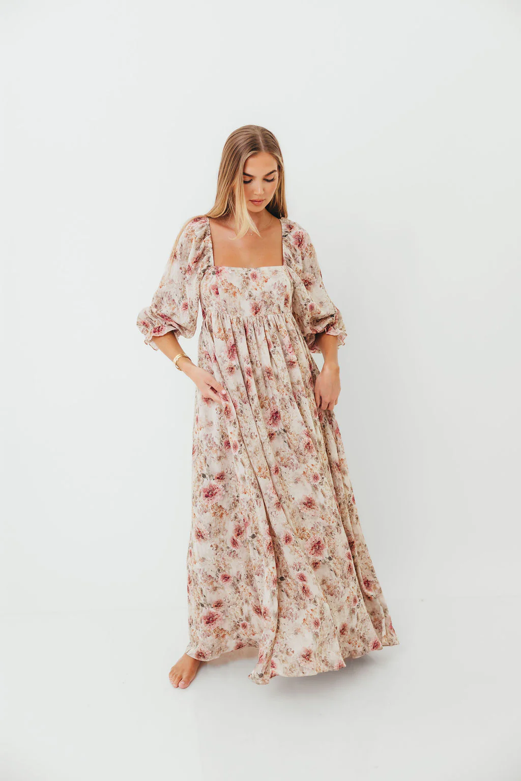 Mona Maxi Dress with Smocking in Pink/Beige Multi Floral - Bump Friendly - Image 8
