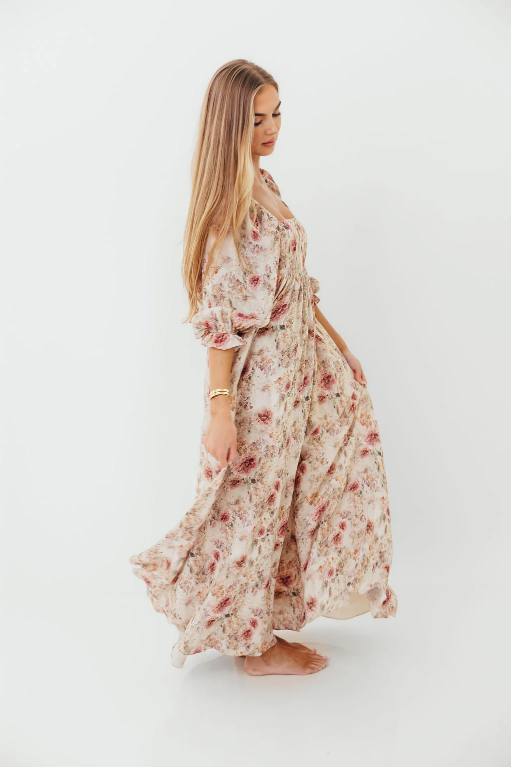 Mona Maxi Dress with Smocking in Pink/Beige Multi Floral - Bump Friendly - Image 9
