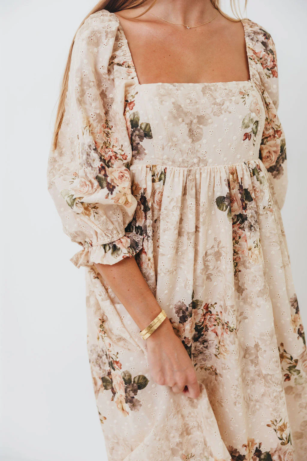 Mona Maxi Dress with Smocking in Cream/Beige Floral - Bump Friendly - Image 14