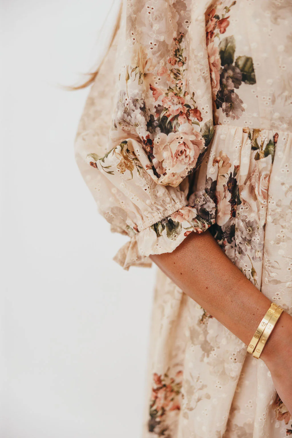 Mona Maxi Dress with Smocking in Cream/Beige Floral - Bump Friendly - Image 16