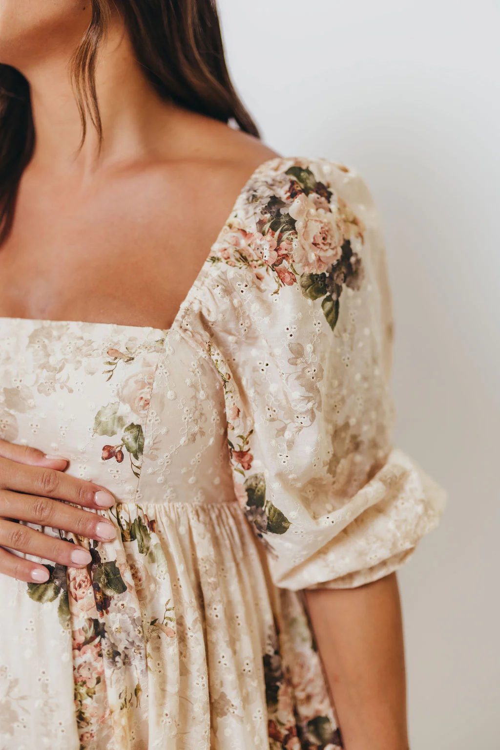 Mona Maxi Dress with Smocking in Cream/Beige Floral - Bump Friendly - Image 19