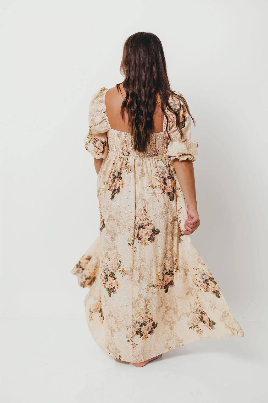 Mona Maxi Dress with Smocking in Cream/Beige Floral - Bump Friendly - Image 20