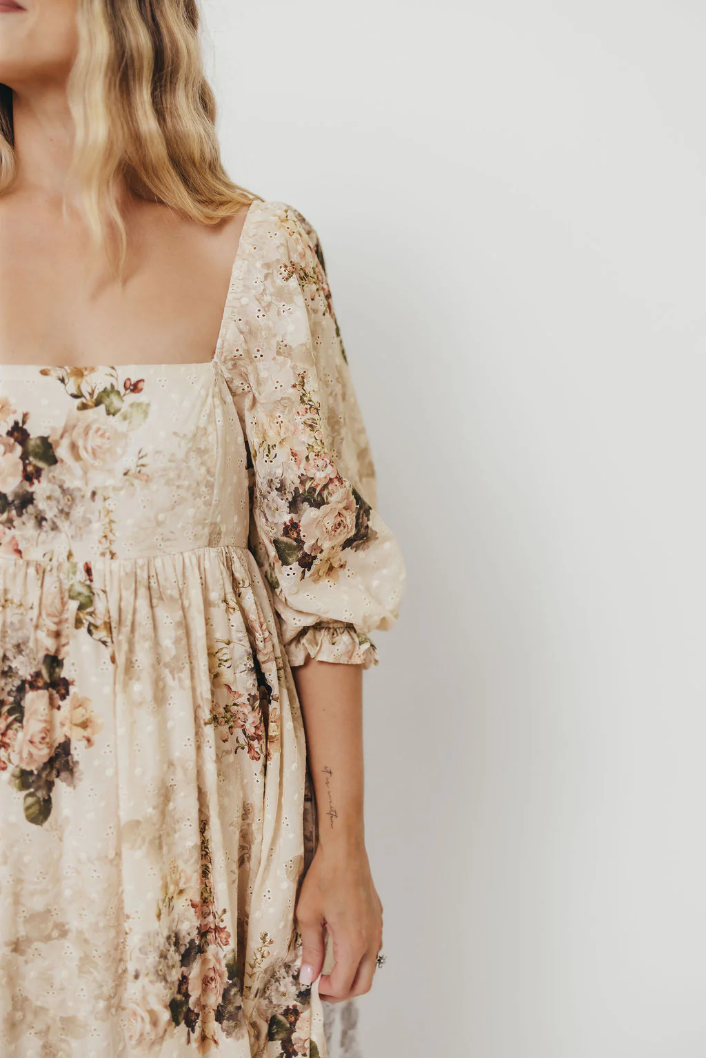 Mona Maxi Dress with Smocking in Cream/Beige Floral - Bump Friendly - Image 25