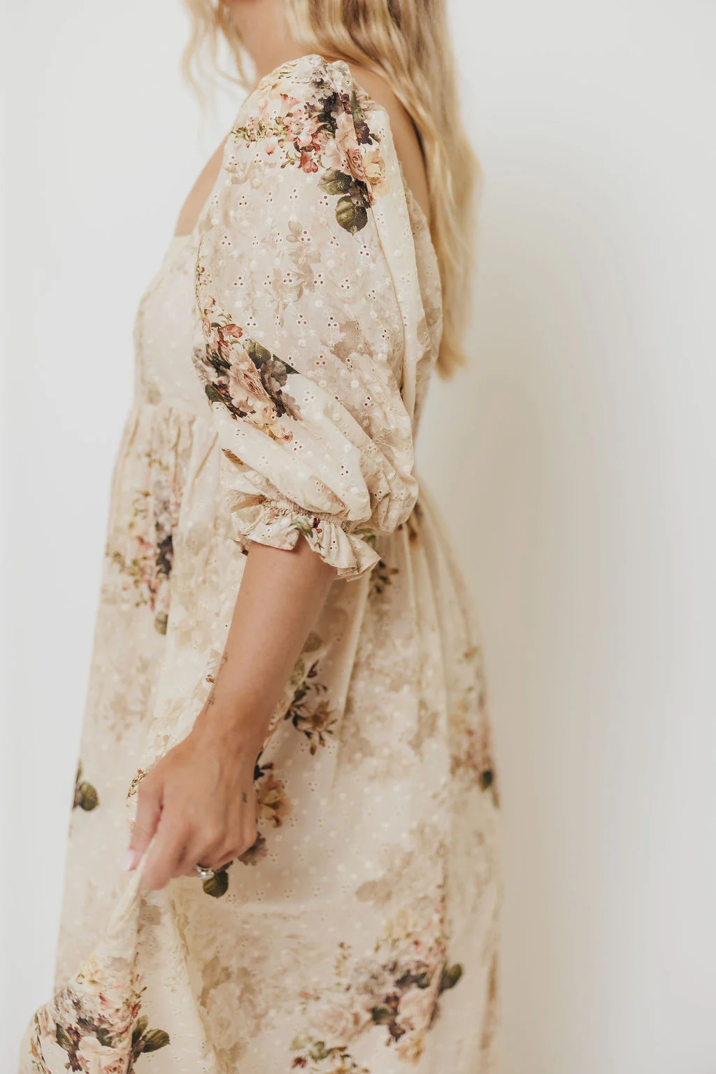 Mona Maxi Dress with Smocking in Cream/Beige Floral - Bump Friendly - Image 26