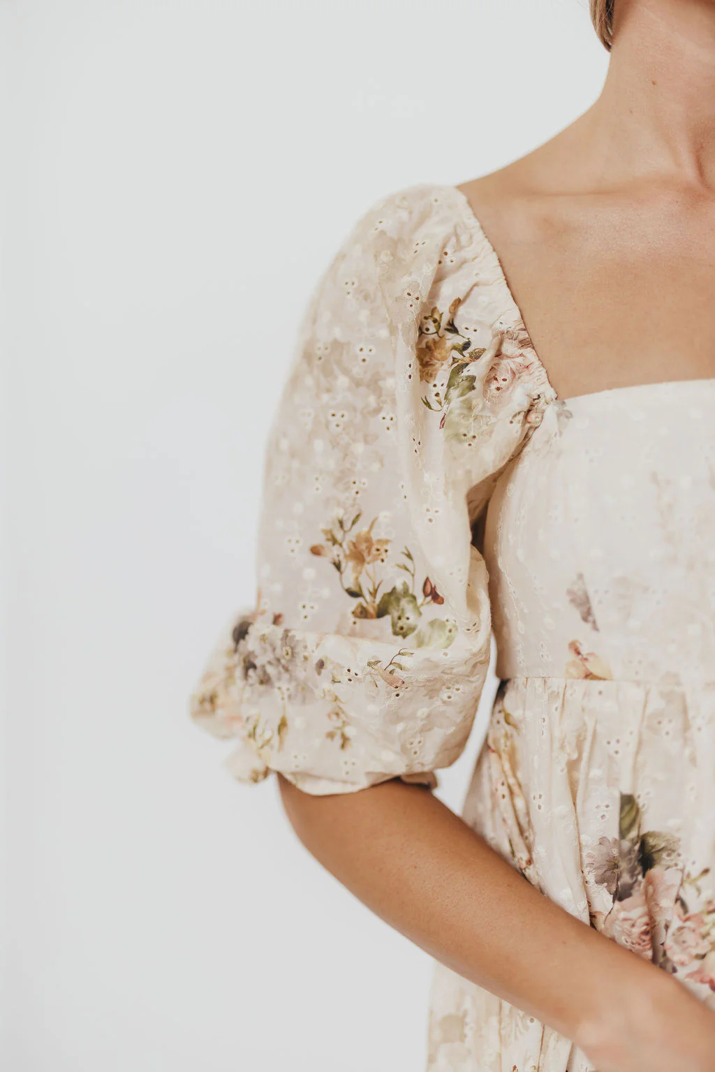 Mona Maxi Dress with Smocking in Cream/Beige Floral - Bump Friendly - Image 31