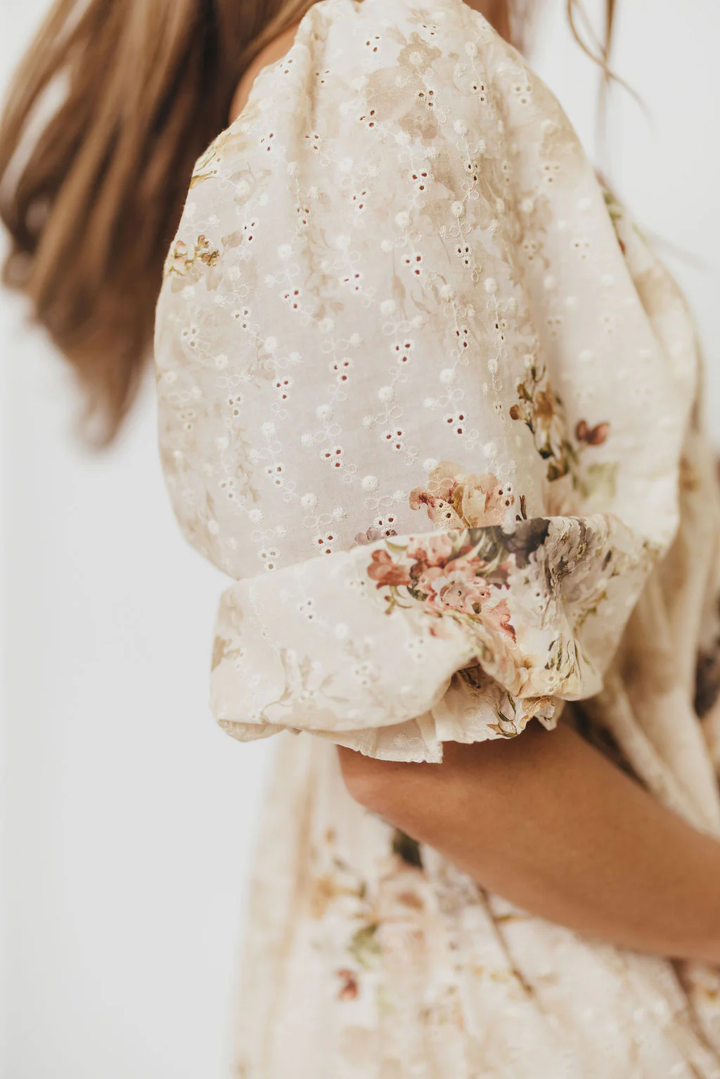 Mona Maxi Dress with Smocking in Cream/Beige Floral - Bump Friendly - Image 32