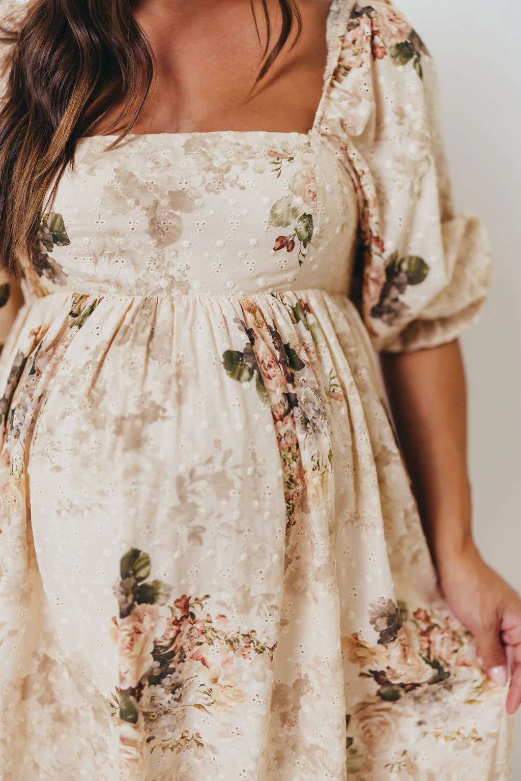 Mona Maxi Dress with Smocking in Cream/Beige Floral - Bump Friendly - Image 4