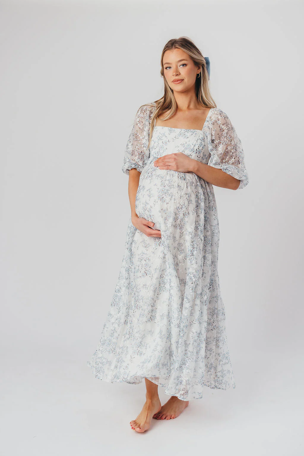 Mona Maxi Dress in Blue/White - Bump Friendly & Inclusive Sizing - Image 3