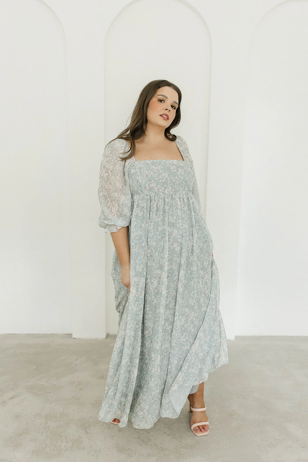 Mona Maxi Dress with Smocking in Sage Green Floral - Bump Friendly - Image 21