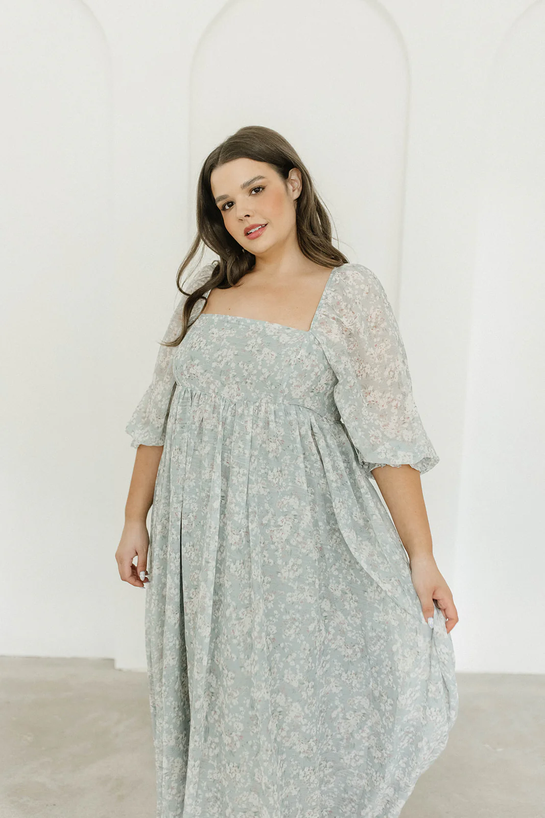 Mona Maxi Dress with Smocking in Sage Green Floral - Bump Friendly - Image 24