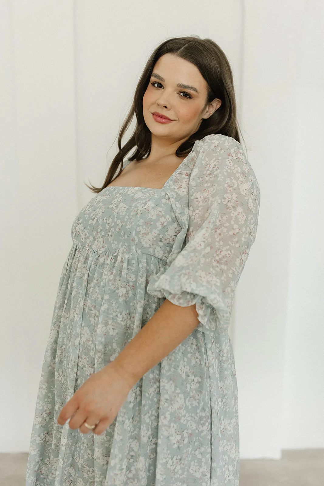 Mona Maxi Dress with Smocking in Sage Green Floral - Bump Friendly - Image 26