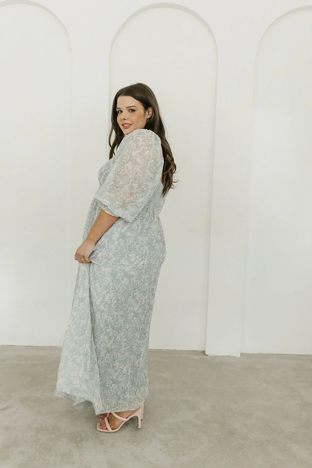 Mona Maxi Dress with Smocking in Sage Green Floral - Bump Friendly - Image 28