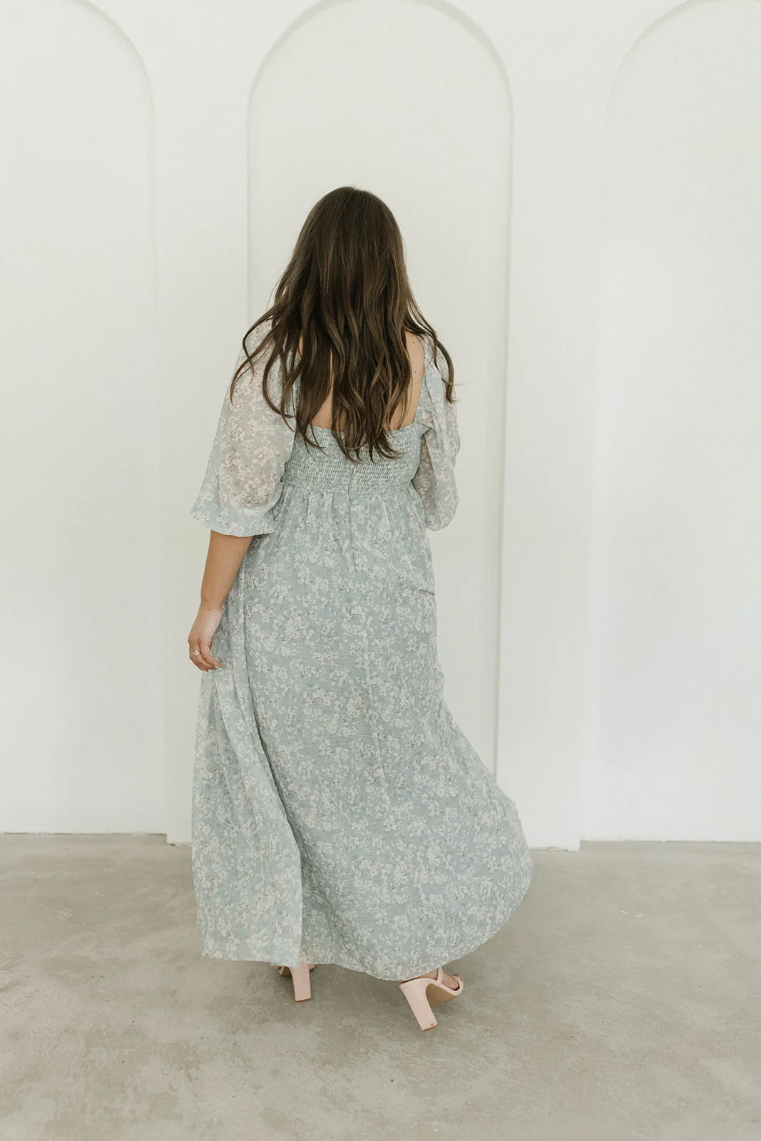 Mona Maxi Dress with Smocking in Sage Green Floral - Bump Friendly - Image 30