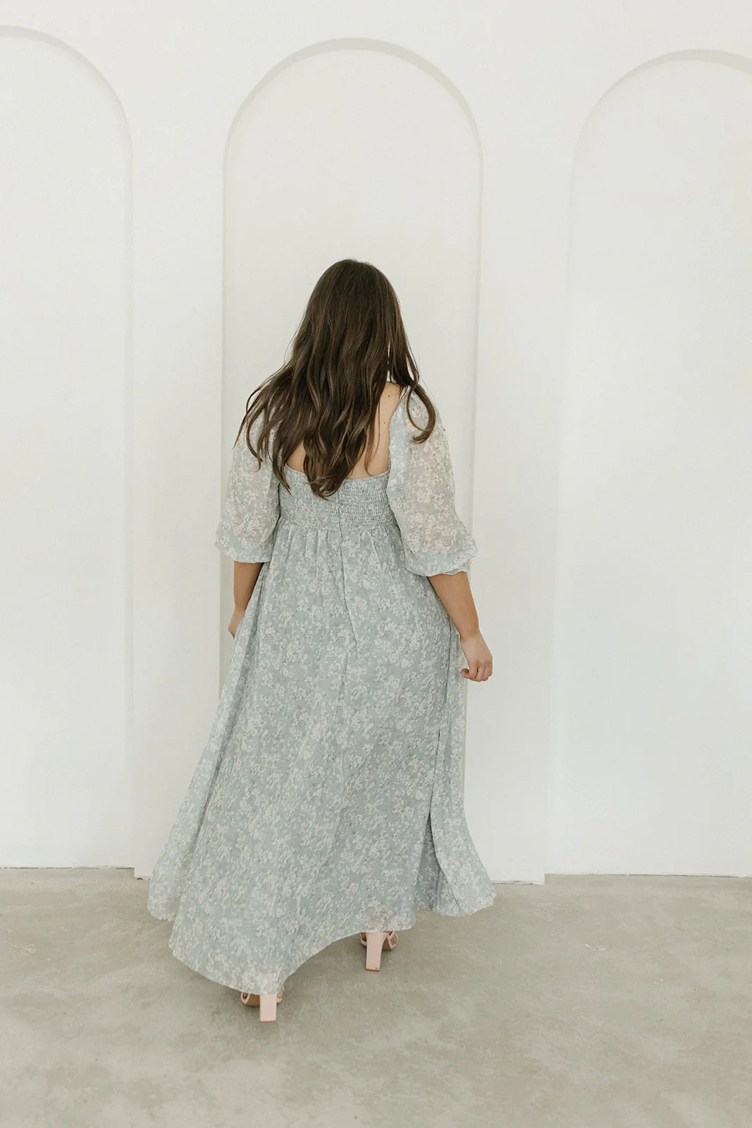 Mona Maxi Dress with Smocking in Sage Green Floral - Bump Friendly - Image 31