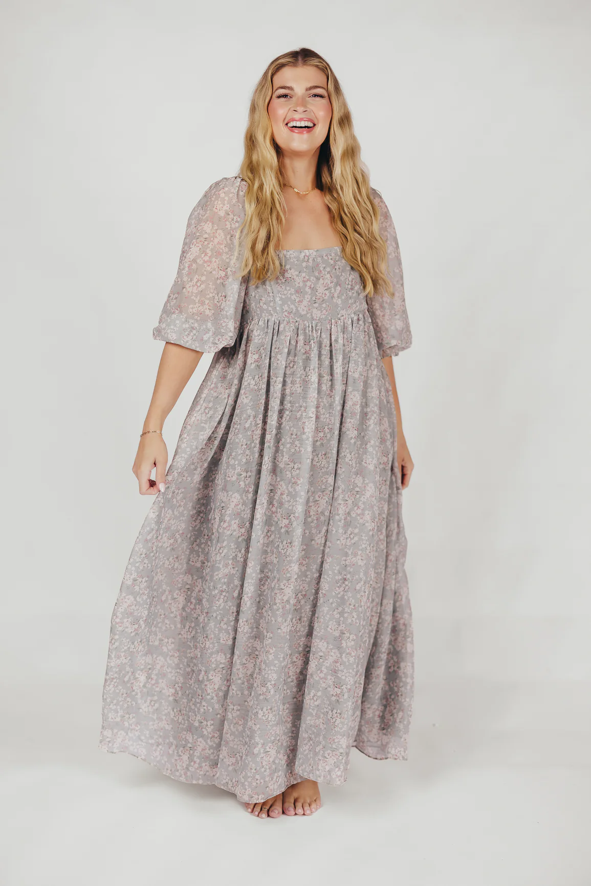 Mona Maxi Dress with Smocking in Sage Green Floral - Bump Friendly - Image 33