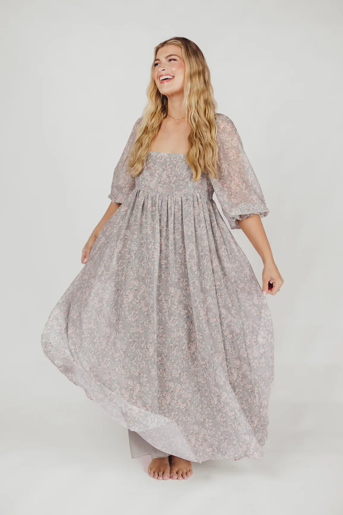 Mona Maxi Dress with Smocking in Sage Green Floral - Bump Friendly - Image 34