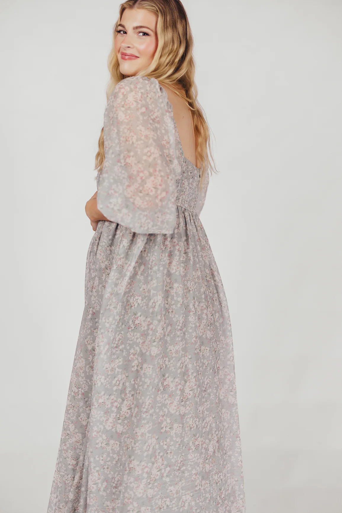 Mona Maxi Dress with Smocking in Sage Green Floral - Bump Friendly - Image 35