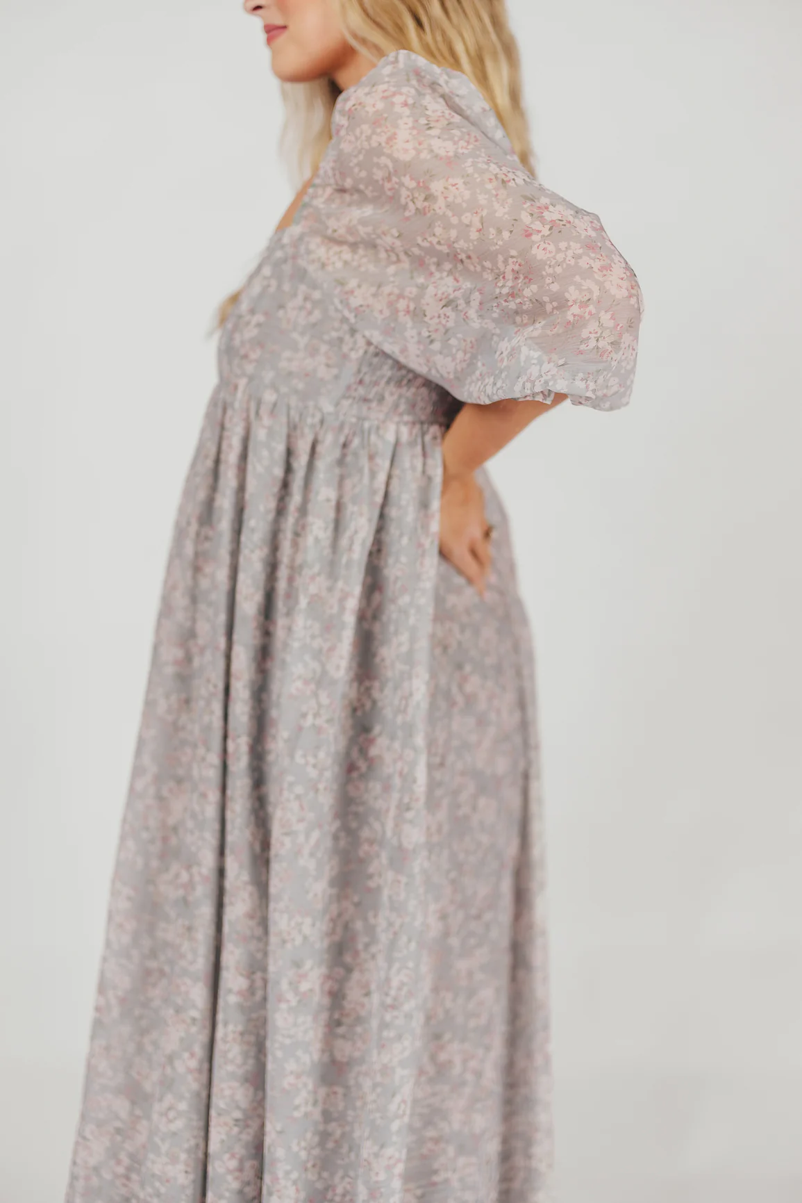 Mona Maxi Dress with Smocking in Sage Green Floral - Bump Friendly - Image 36