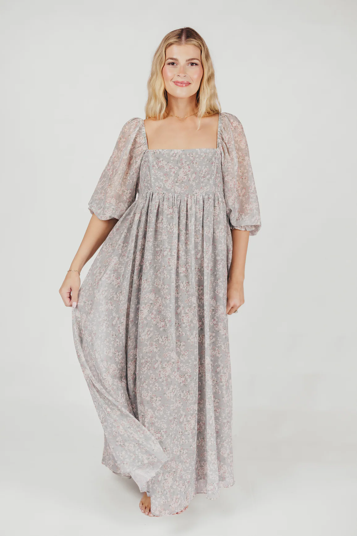 Mona Maxi Dress with Smocking in Sage Green Floral - Bump Friendly - Image 39