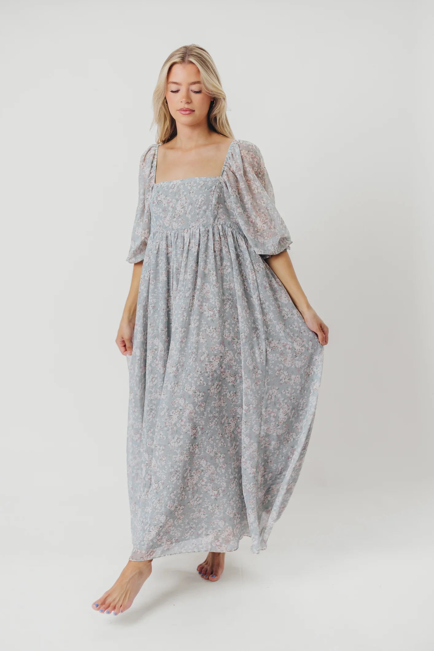 Mona Maxi Dress with Smocking in Sage Green Floral - Bump Friendly - Image 43