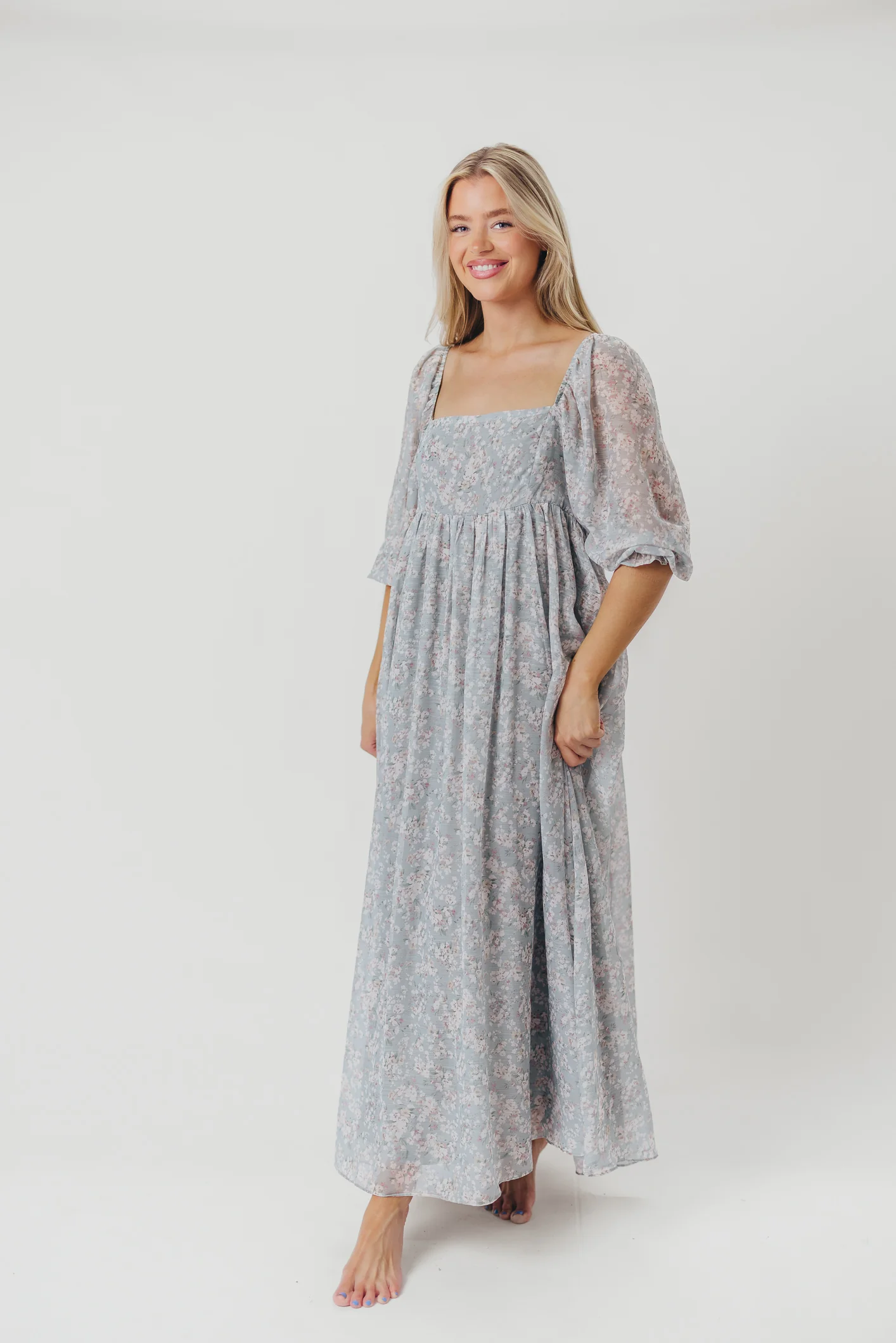 Mona Maxi Dress with Smocking in Sage Green Floral - Bump Friendly - Image 44