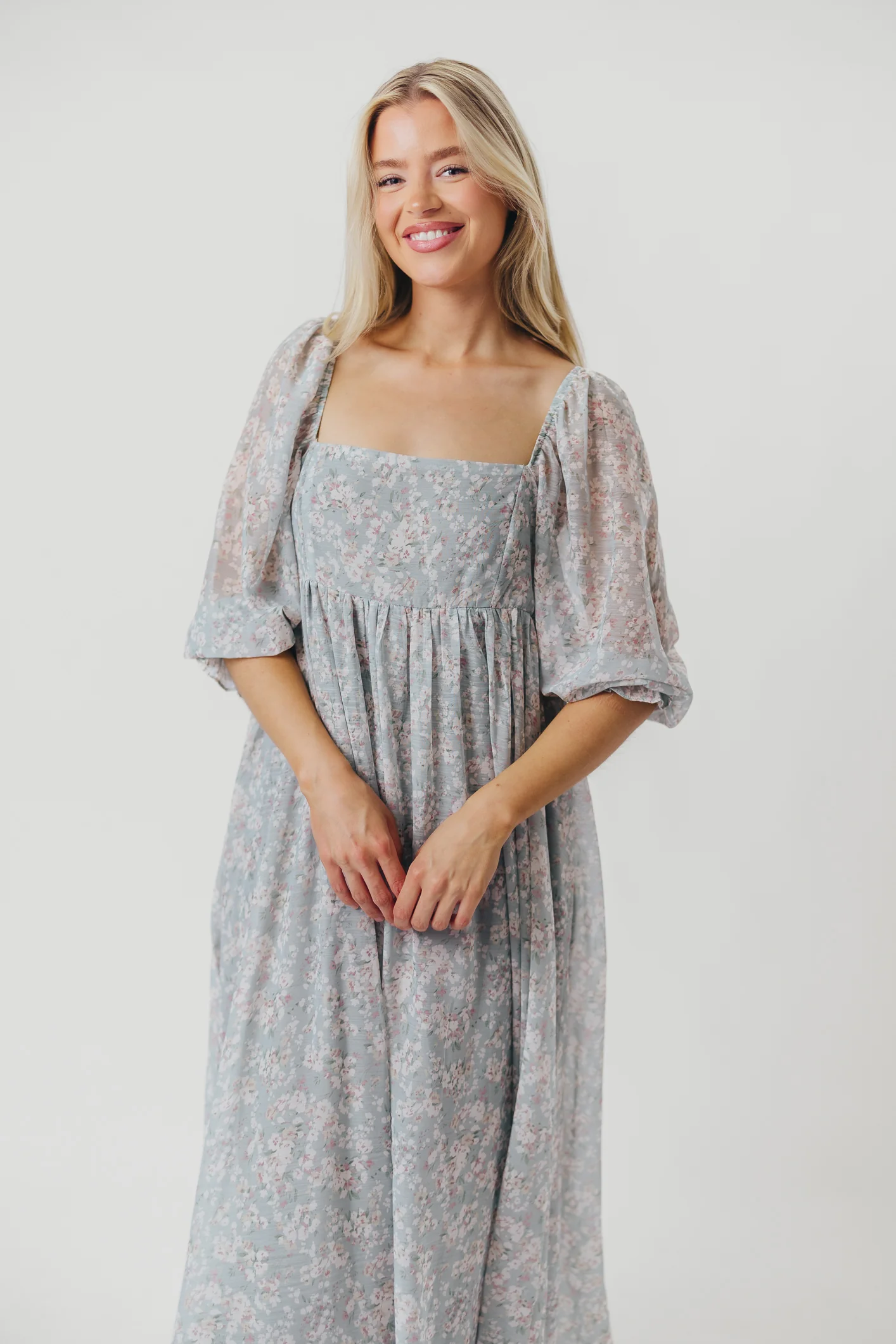 Mona Maxi Dress with Smocking in Sage Green Floral - Bump Friendly - Image 45