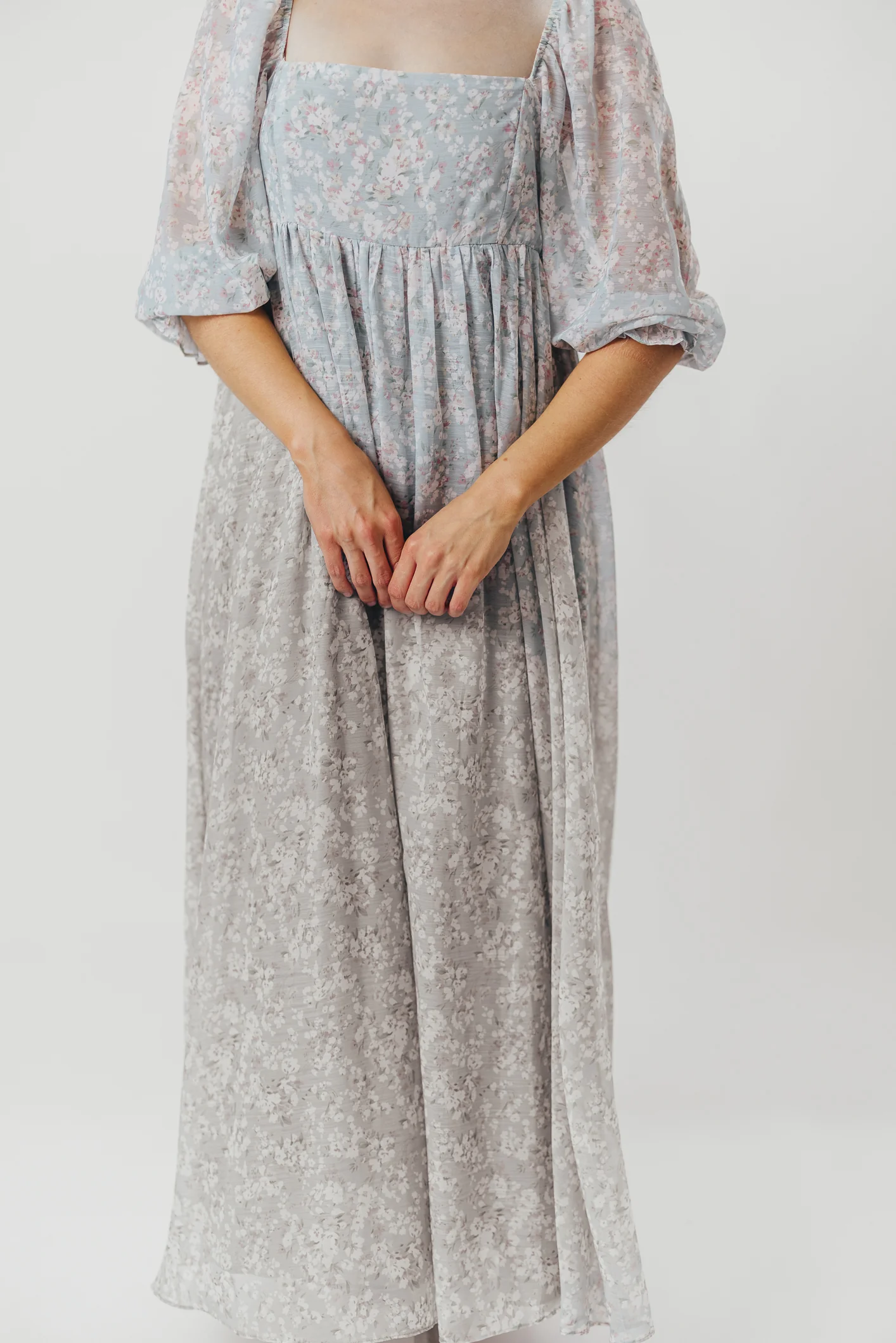 Mona Maxi Dress with Smocking in Sage Green Floral - Bump Friendly - Image 46