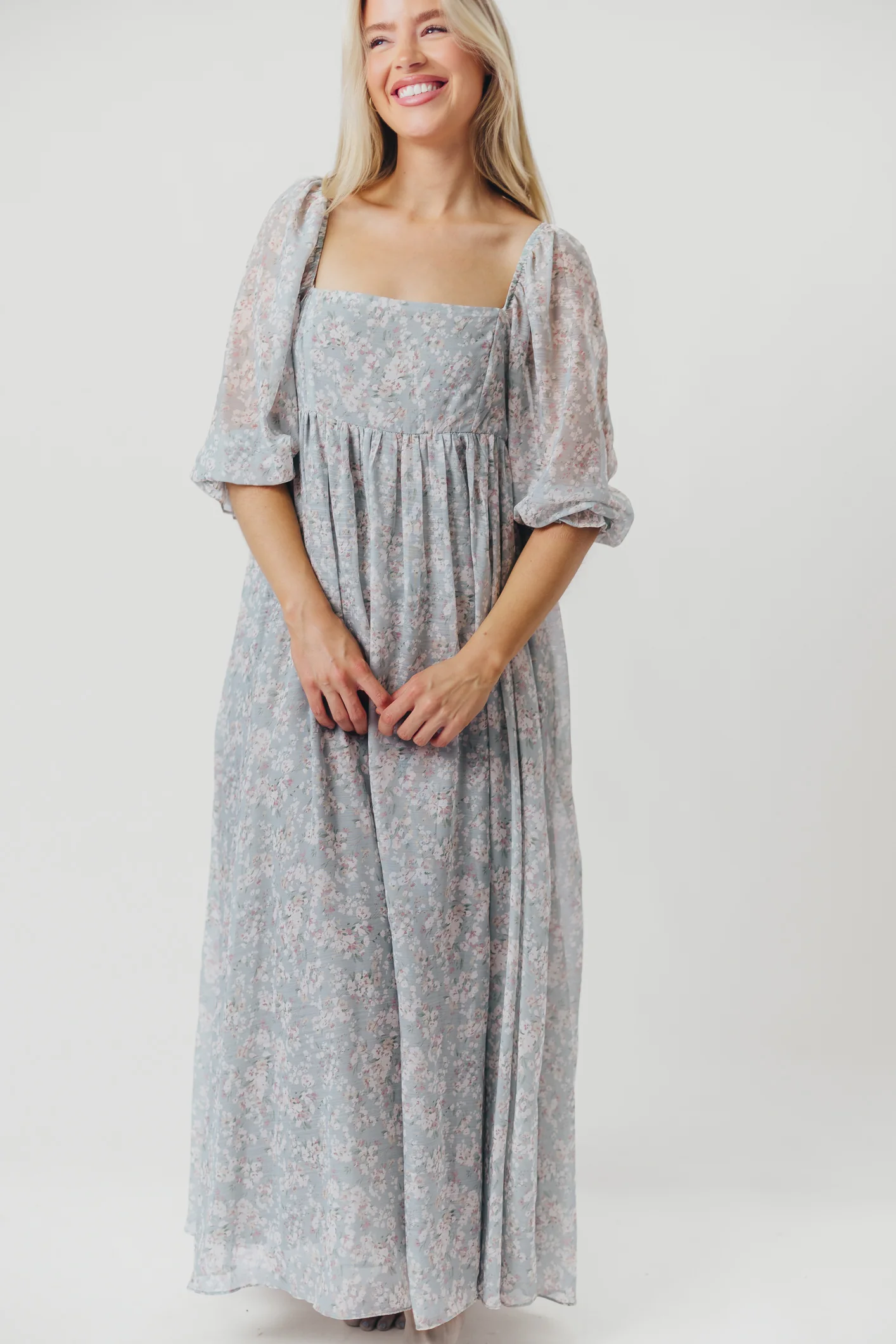 Mona Maxi Dress with Smocking in Sage Green Floral - Bump Friendly - Image 47