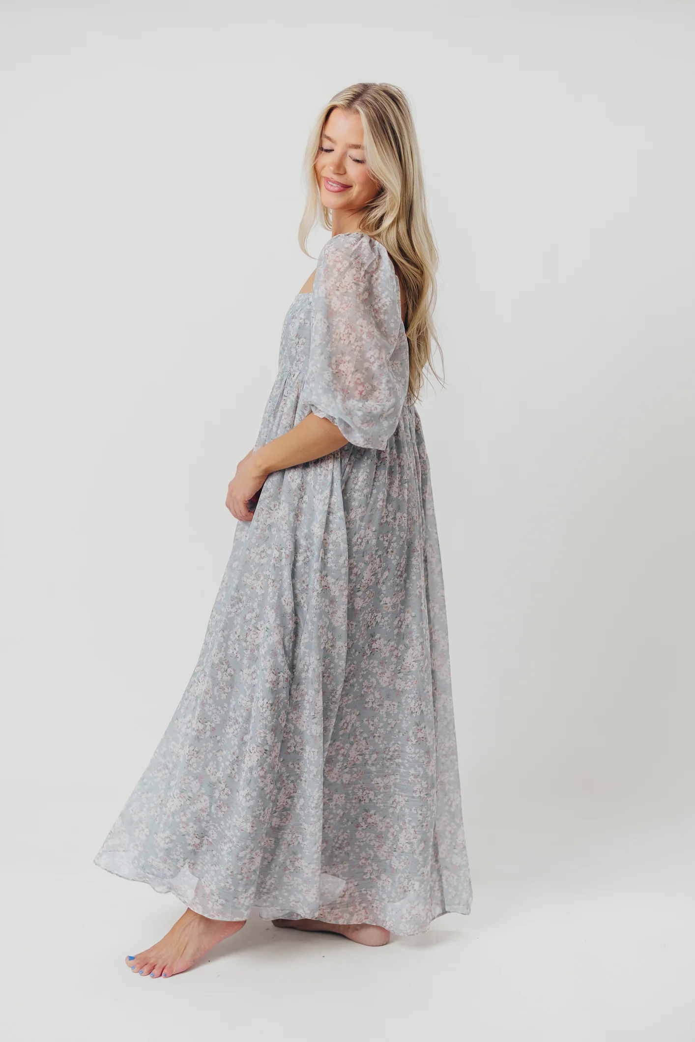 Mona Maxi Dress with Smocking in Sage Green Floral - Bump Friendly - Image 49