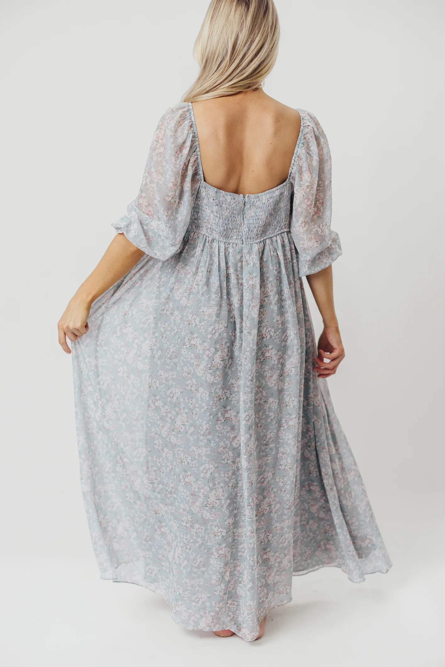 Mona Maxi Dress with Smocking in Sage Green Floral - Bump Friendly - Image 52