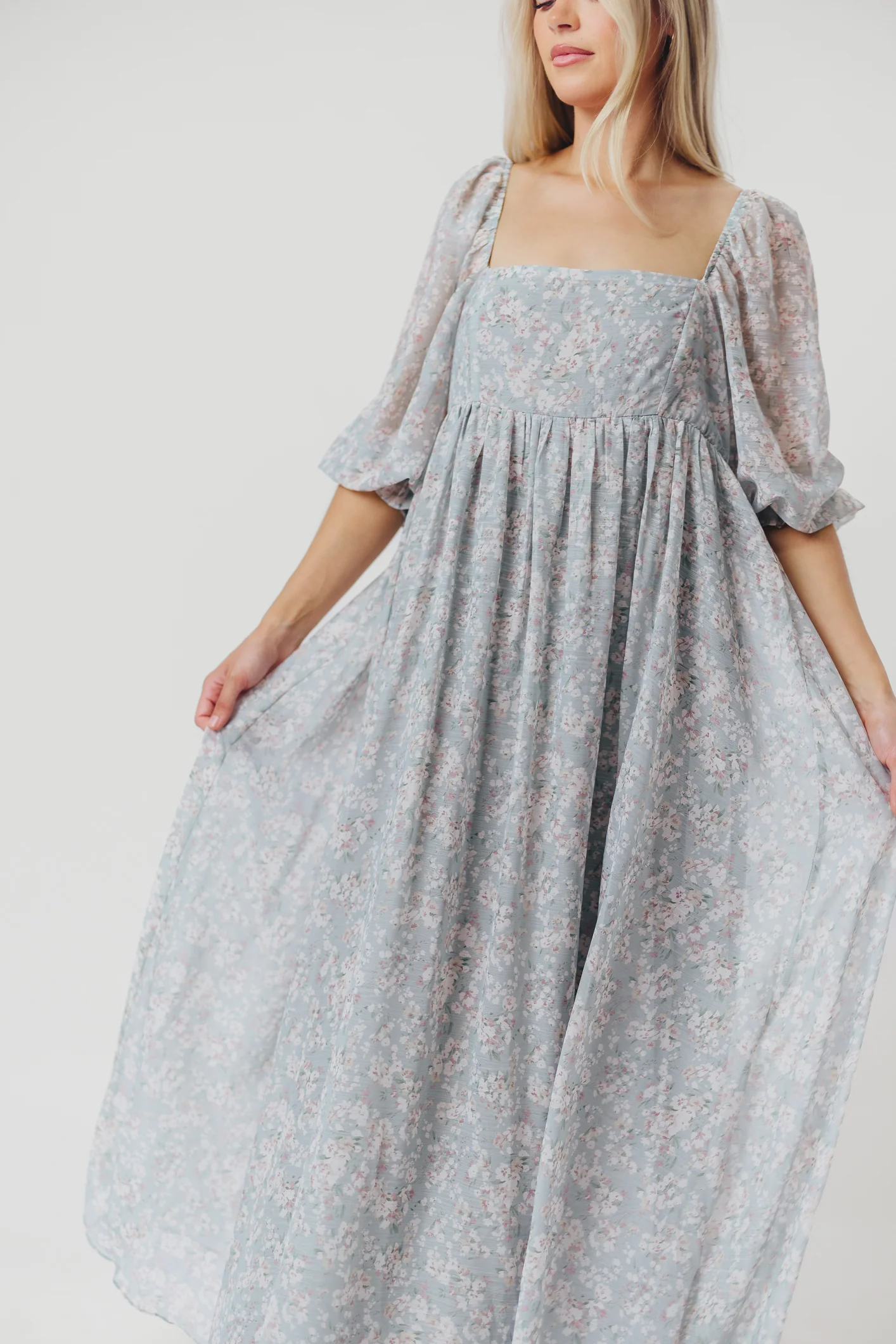 Mona Maxi Dress with Smocking in Sage Green Floral - Bump Friendly - Image 54