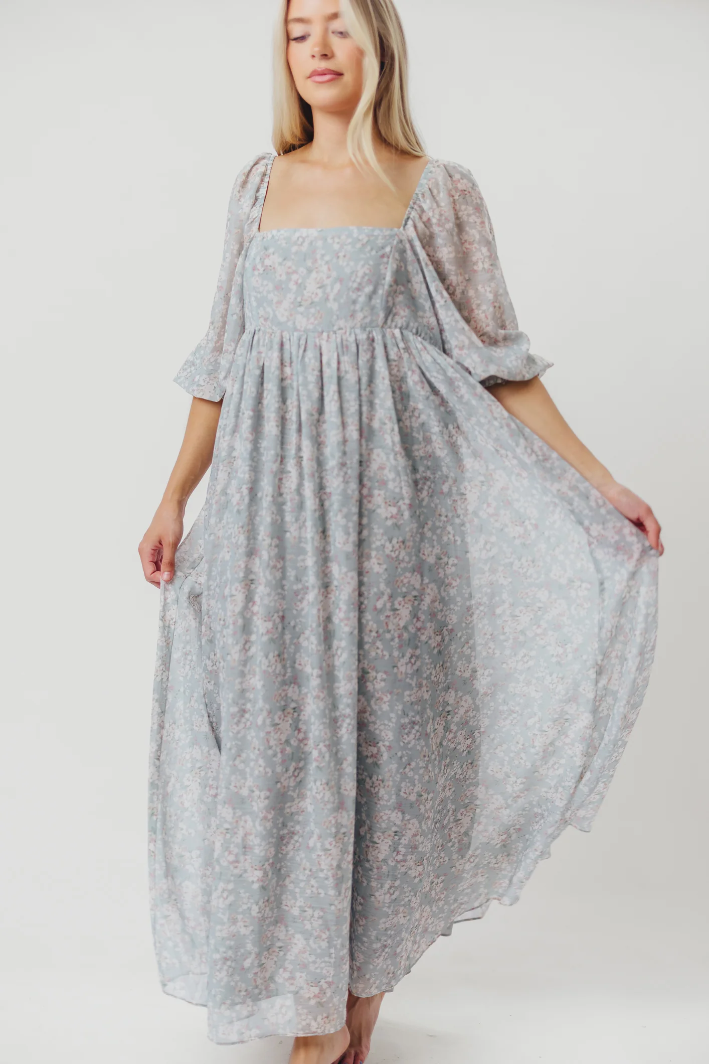 Mona Maxi Dress with Smocking in Sage Green Floral - Bump Friendly - Image 55