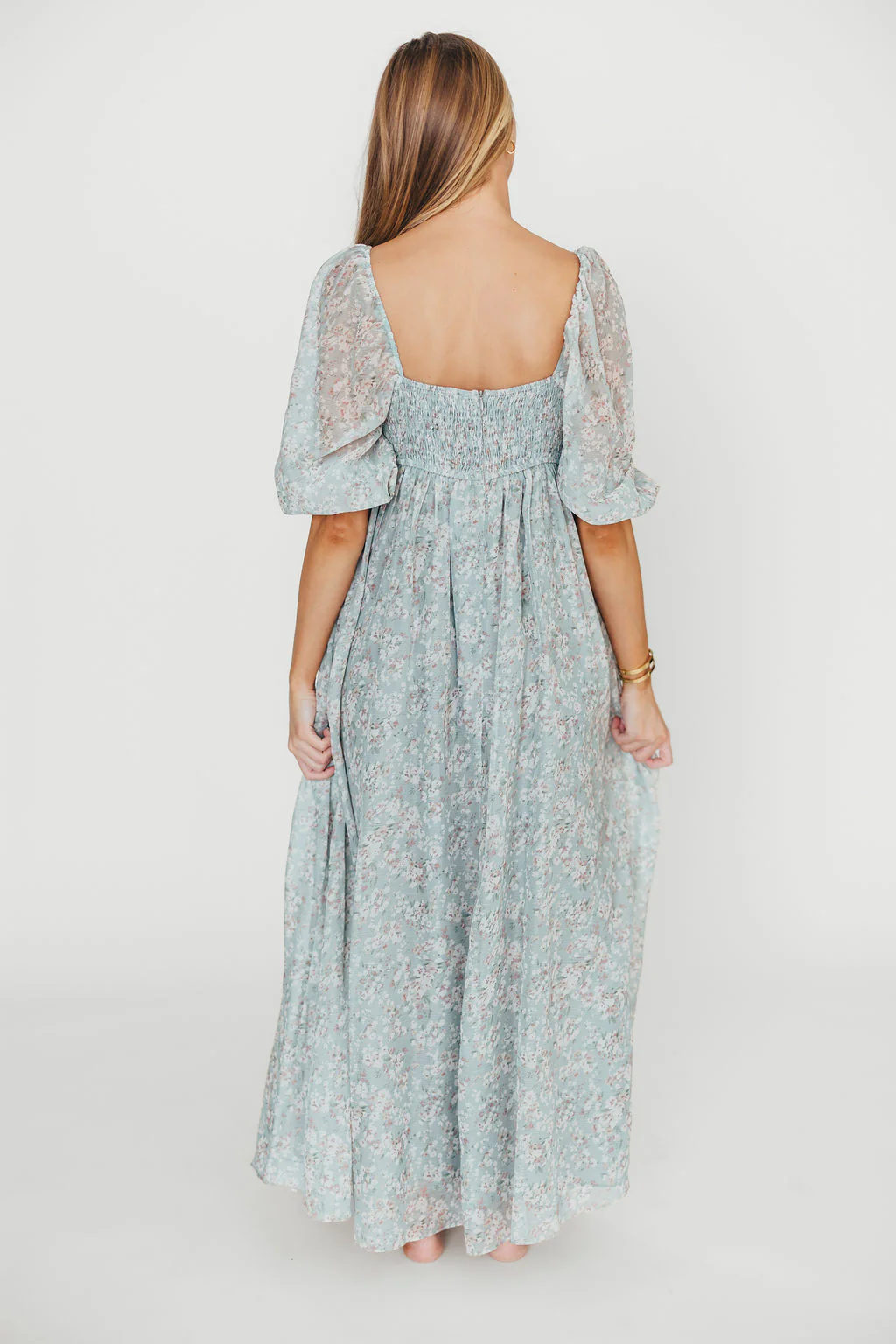 Mona Maxi Dress with Smocking in Sage Green Floral - Bump Friendly - Image 59