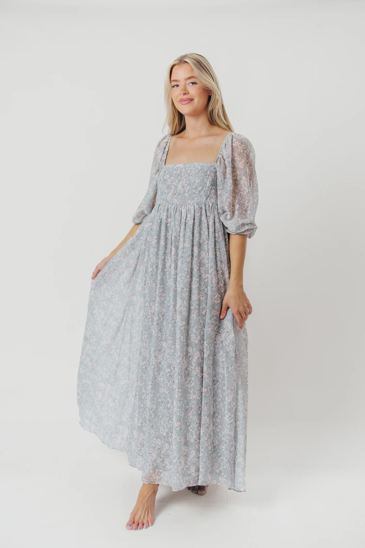 Mona Maxi Dress with Smocking in Sage Green Floral - Bump Friendly - Image 6