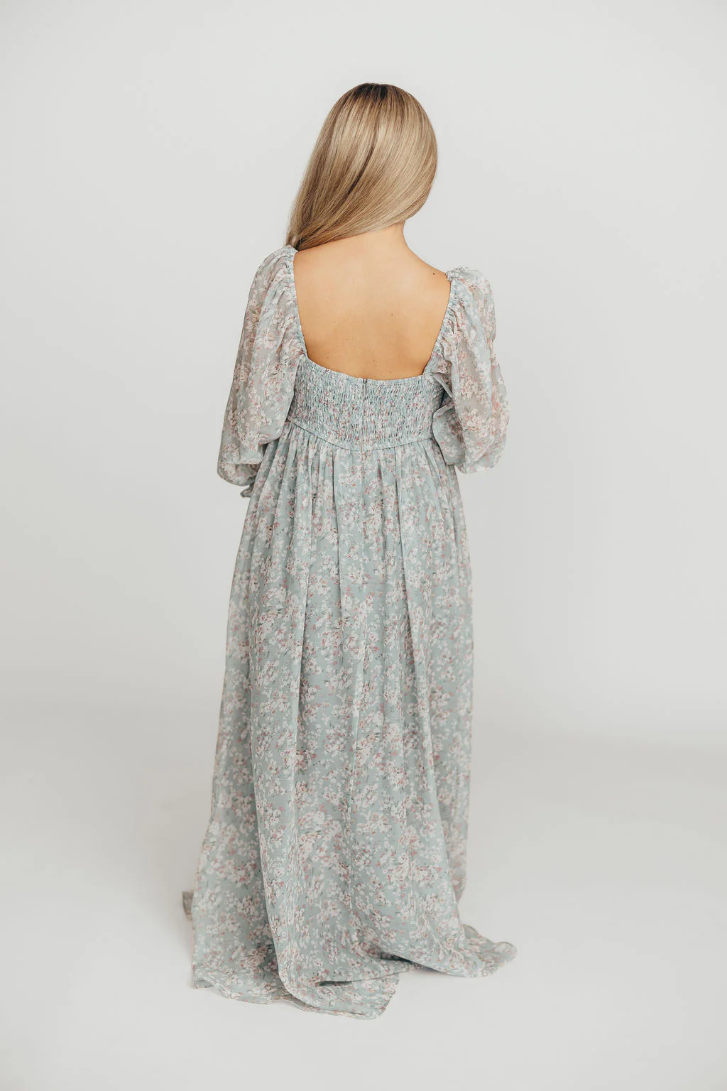 Mona Maxi Dress with Smocking in Sage Green Floral - Bump Friendly - Image 64