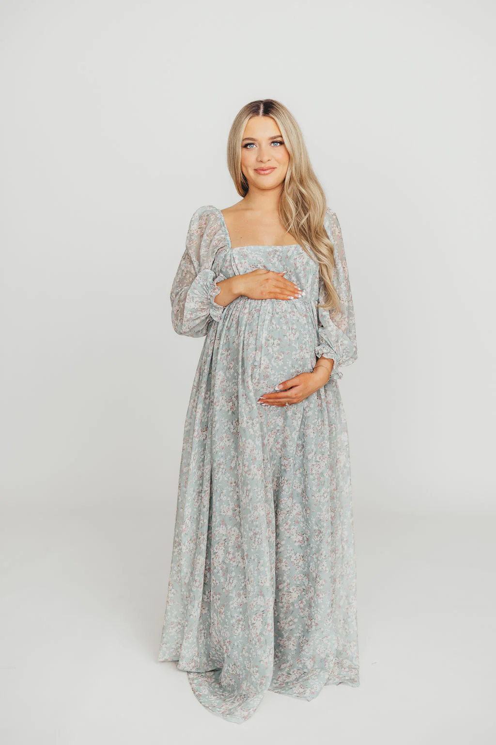 Mona Maxi Dress with Smocking in Sage Green Floral - Bump Friendly - Image 65