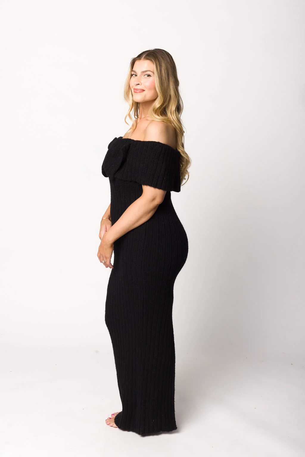 Aston Bow Front Maxi Sweater Dress in Black - Bump Friendly *Final Sale* - Image 11