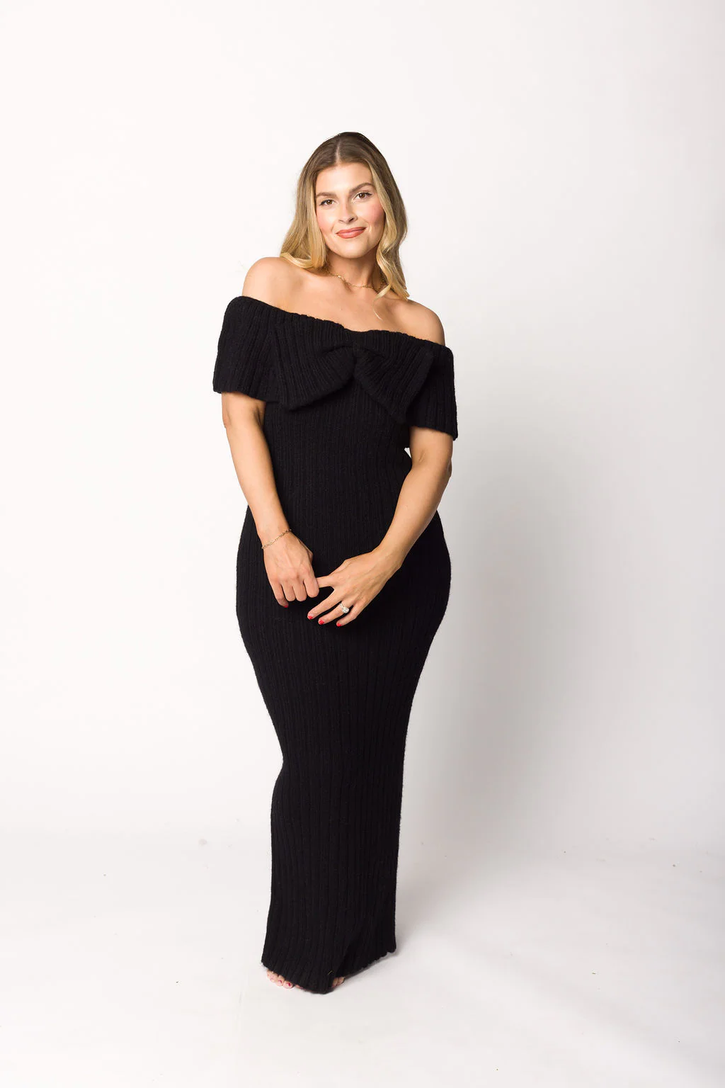 Aston Bow Front Maxi Sweater Dress in Black - Bump Friendly *Final Sale* - Image 13