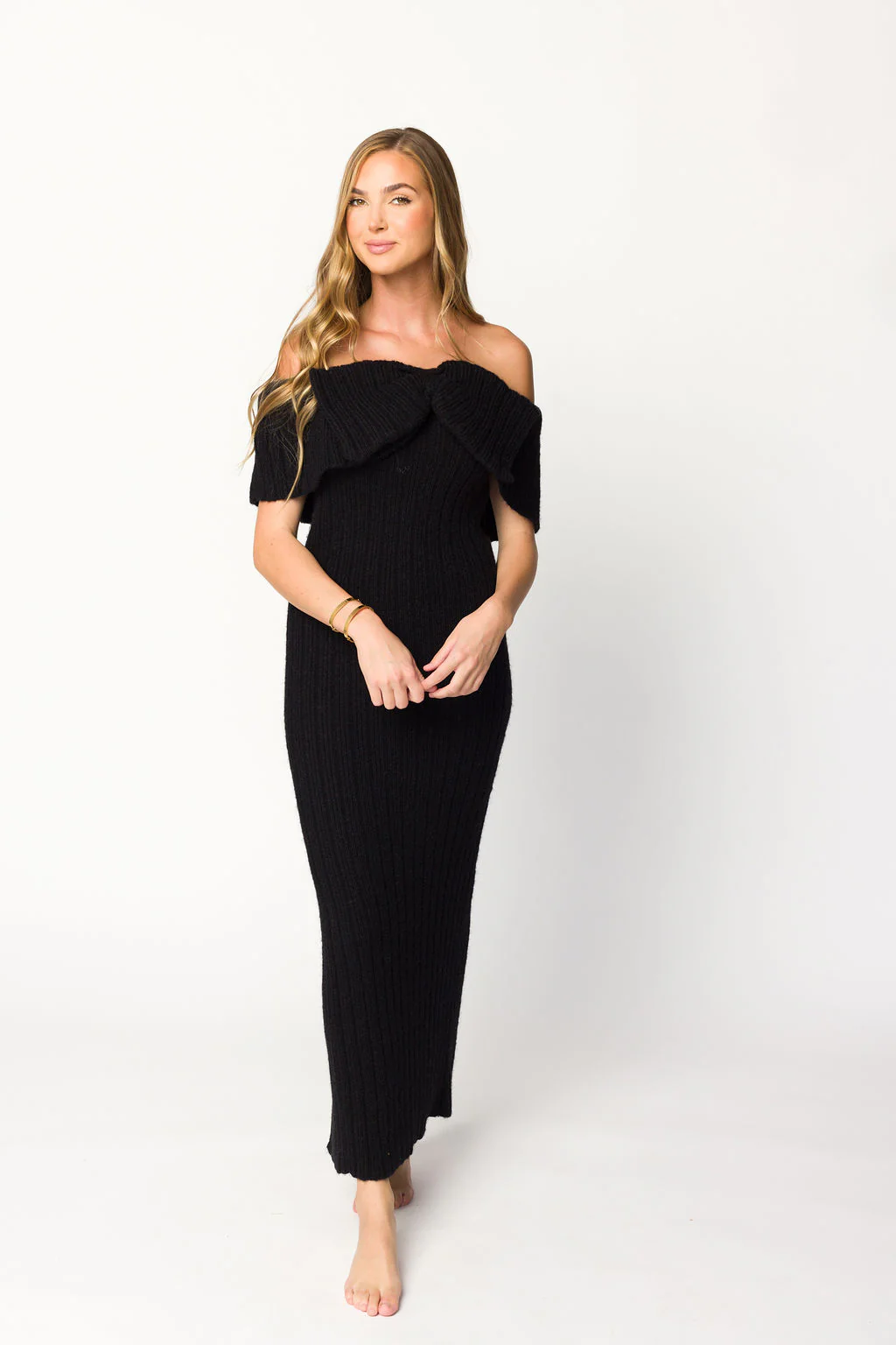 Aston Bow Front Maxi Sweater Dress in Black - Bump Friendly *Final Sale* - Image 4