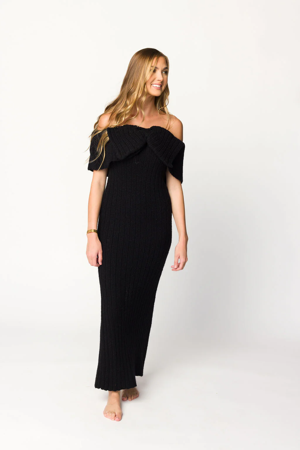 Aston Bow Front Maxi Sweater Dress in Black - Bump Friendly *Final Sale* - Image 6