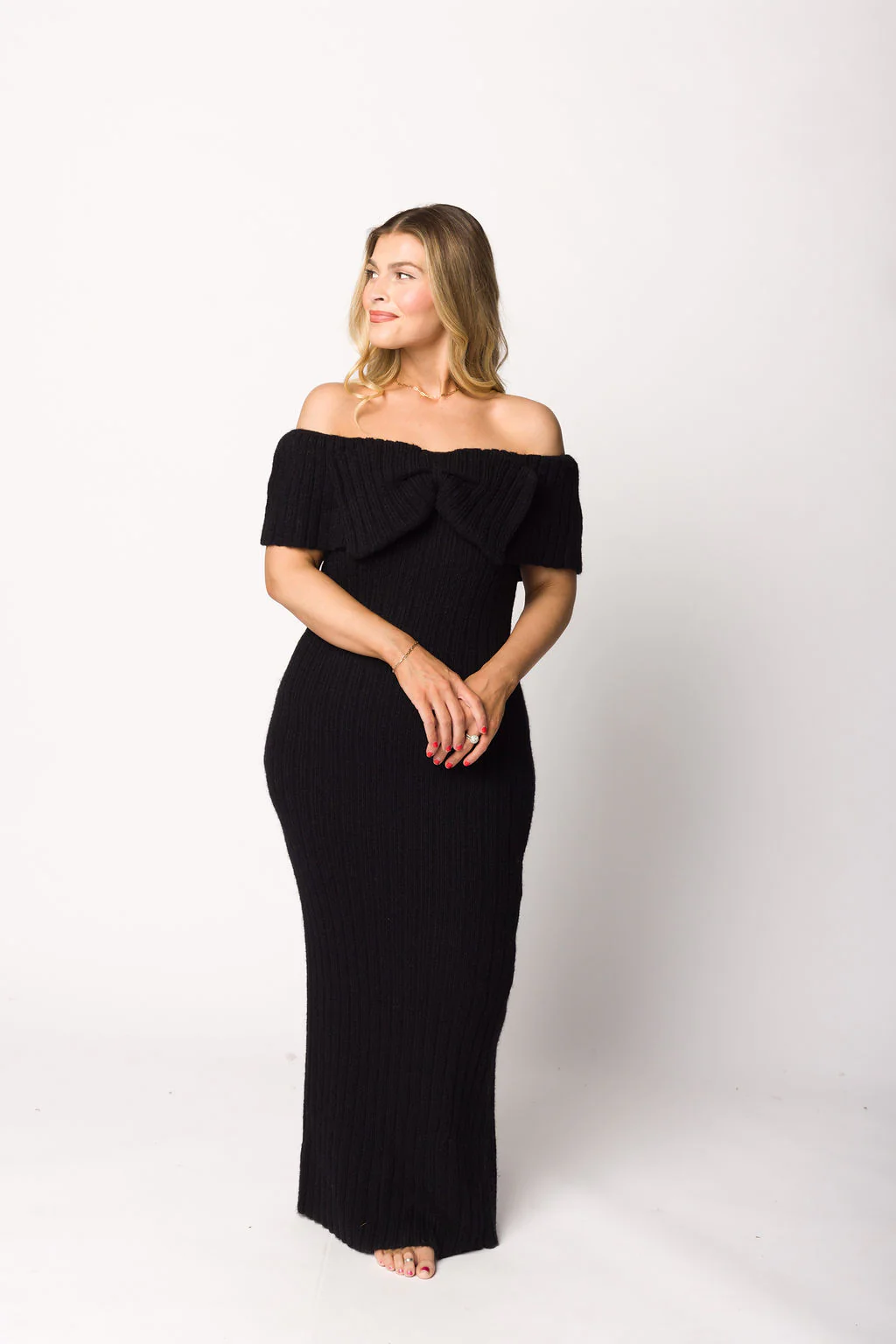 Aston Bow Front Maxi Sweater Dress in Black - Bump Friendly *Final Sale* - Image 9