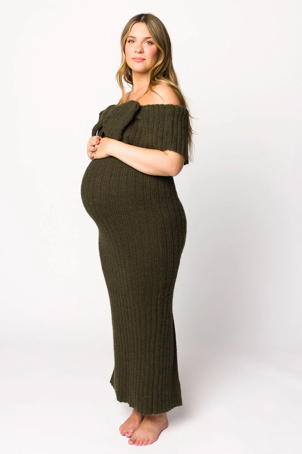 Aston Bow Front Maxi Sweater Dress in Dark Green - Bump Friendly - Image 11