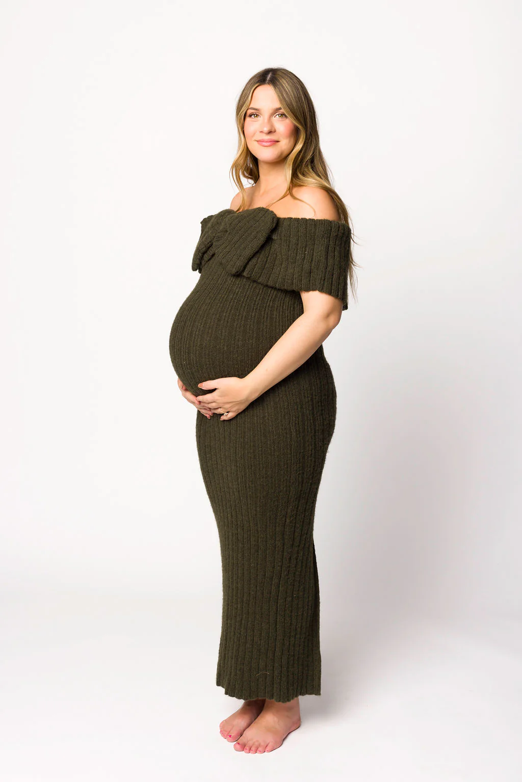 Aston Bow Front Maxi Sweater Dress in Dark Green - Bump Friendly - Image 12