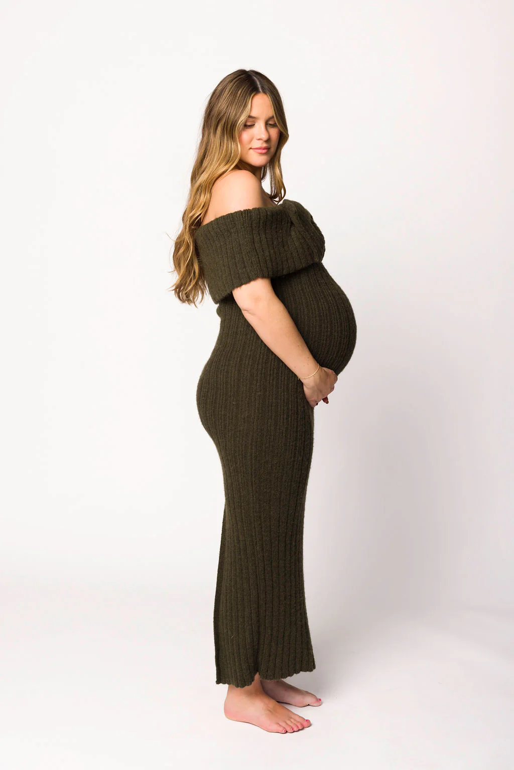 Aston Bow Front Maxi Sweater Dress in Dark Green - Bump Friendly - Image 13