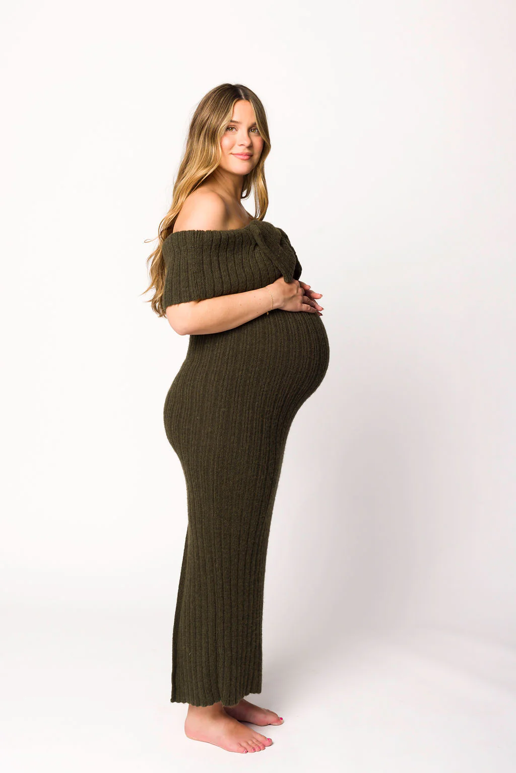 Aston Bow Front Maxi Sweater Dress in Dark Green - Bump Friendly - Image 14