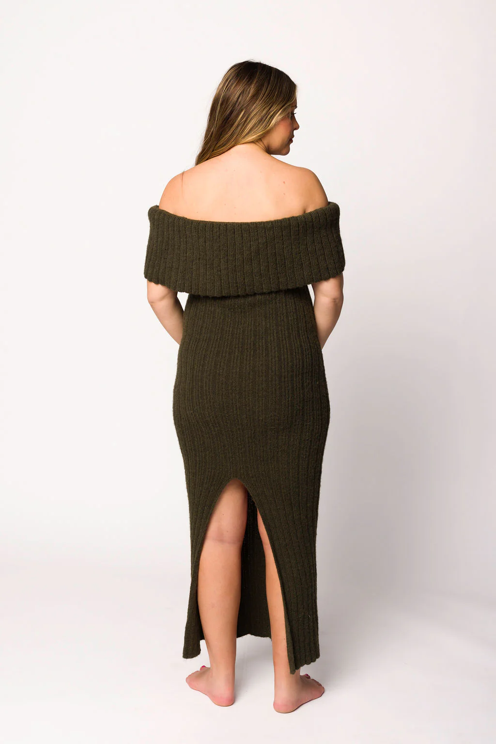 Aston Bow Front Maxi Sweater Dress in Dark Green - Bump Friendly - Image 15