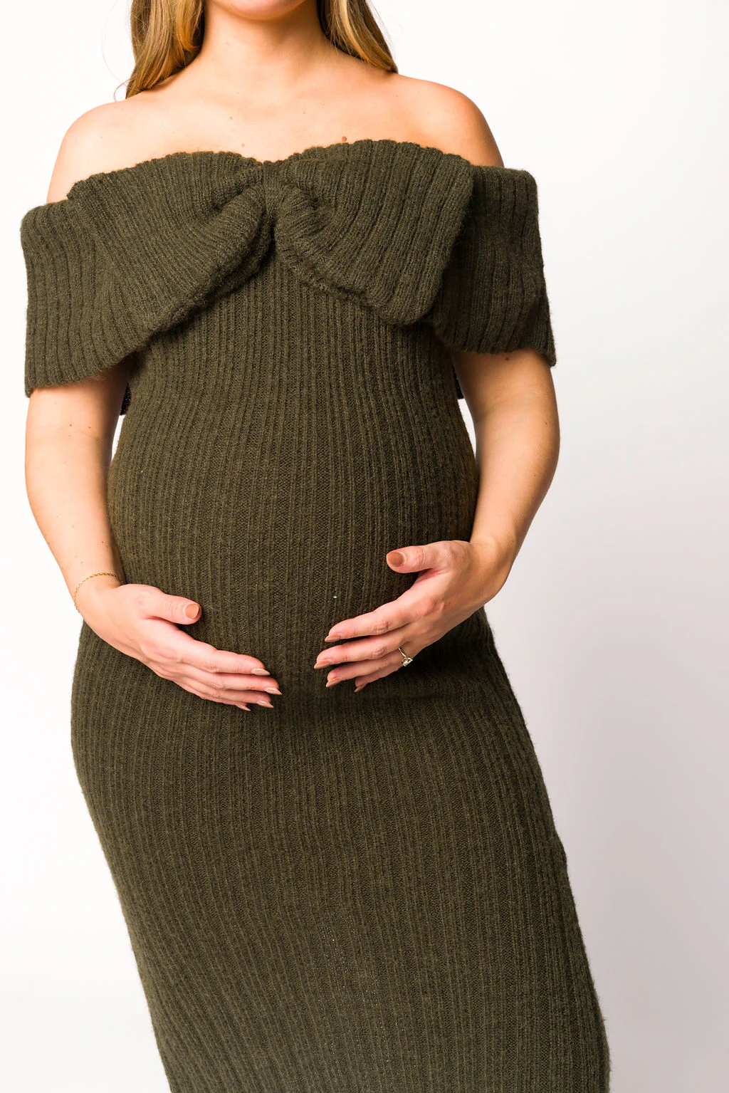 Aston Bow Front Maxi Sweater Dress in Dark Green - Bump Friendly - Image 17
