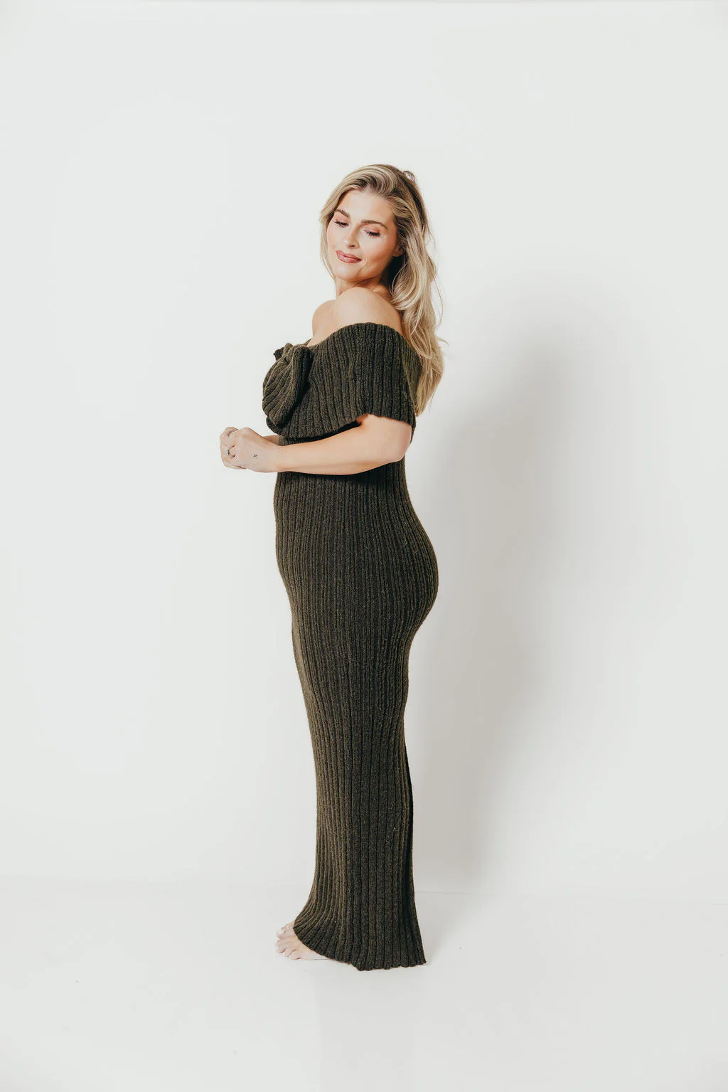 Aston Bow Front Maxi Sweater Dress in Dark Green - Bump Friendly - Image 18
