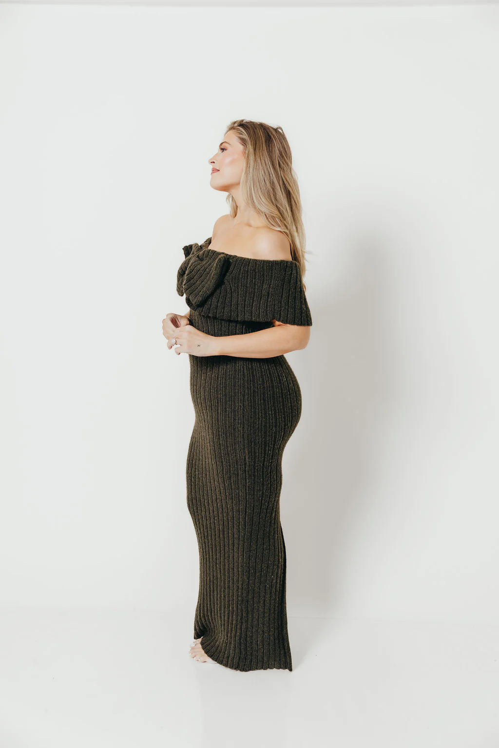 Aston Bow Front Maxi Sweater Dress in Dark Green - Bump Friendly - Image 19