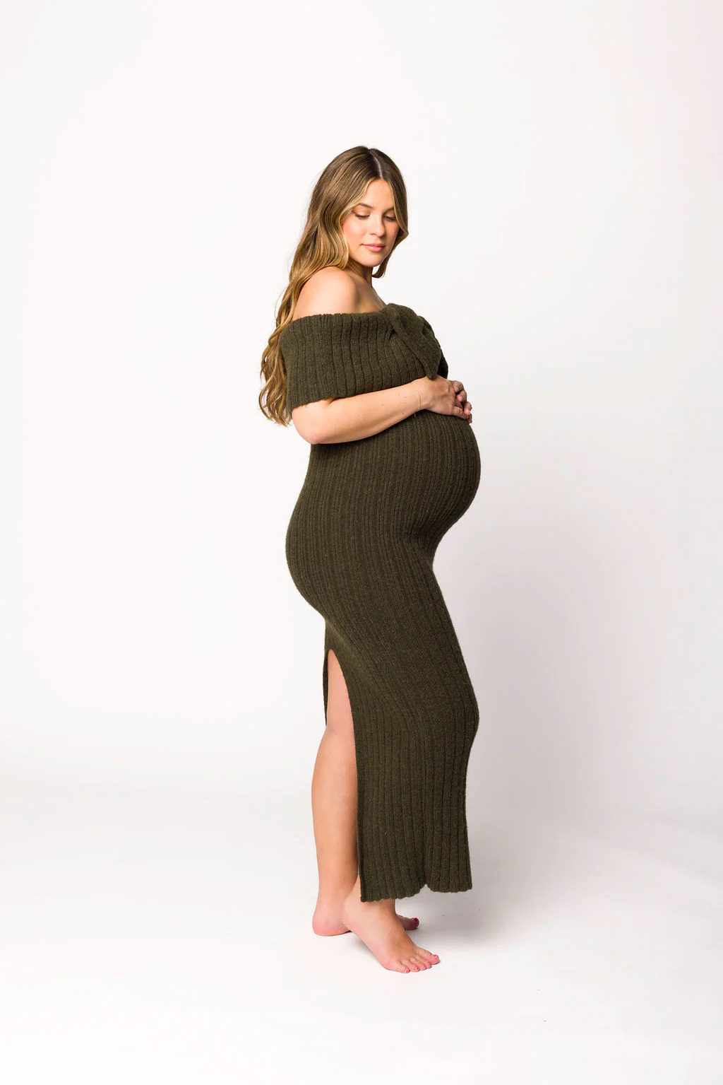 Aston Bow Front Maxi Sweater Dress in Dark Green - Bump Friendly - Image 4